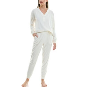 Roudelain Women's Velour 2 piece Pajama Set Ivory Size M 1997